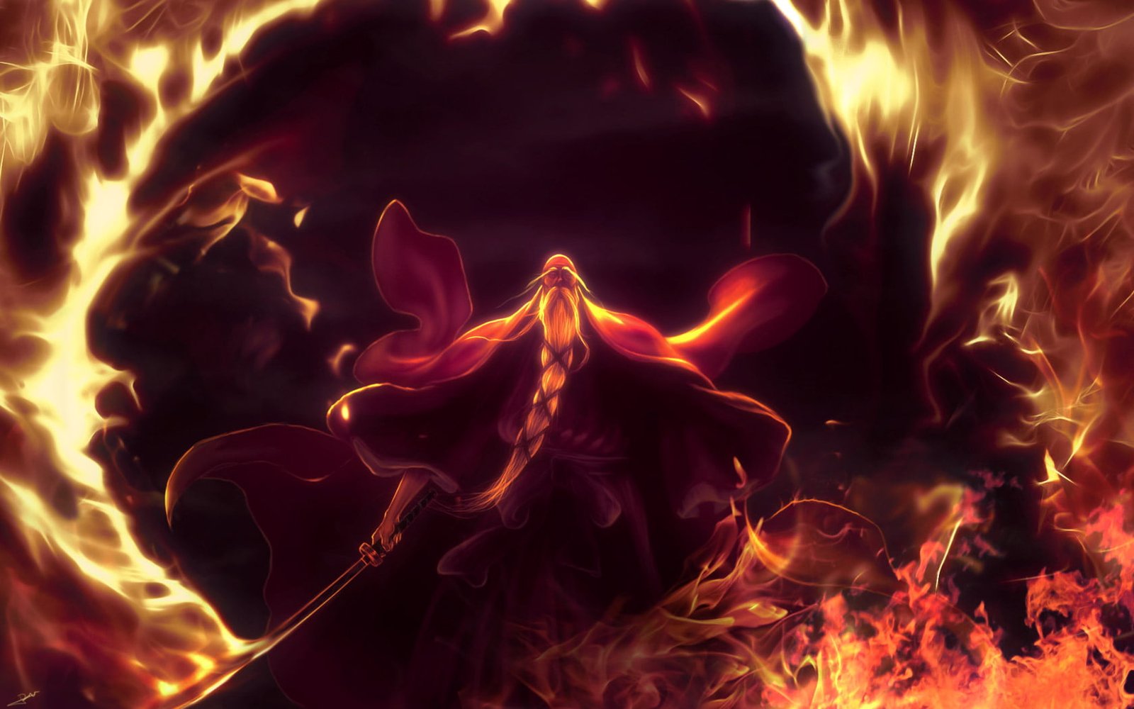 Bleach wallpaper anime Genry sai Shigekuni Yamamoto fire 2k