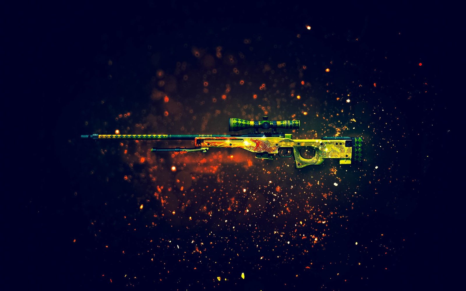brown and black sniper rifle green yellow AWM illustration 2k