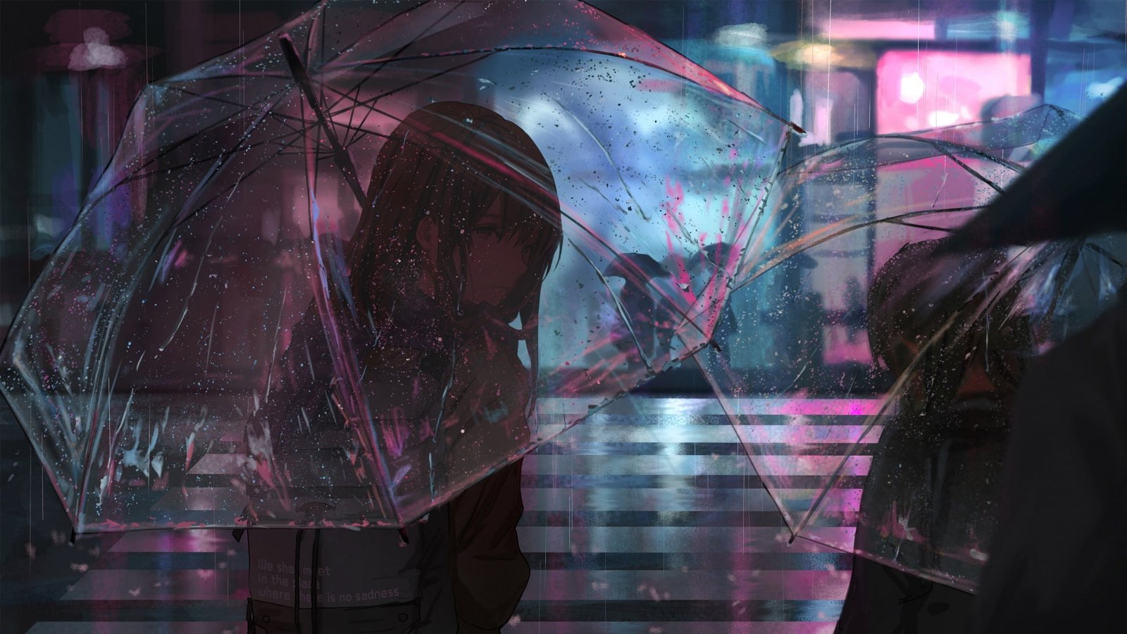 anime art girl rain sadness city night rainy day 2k