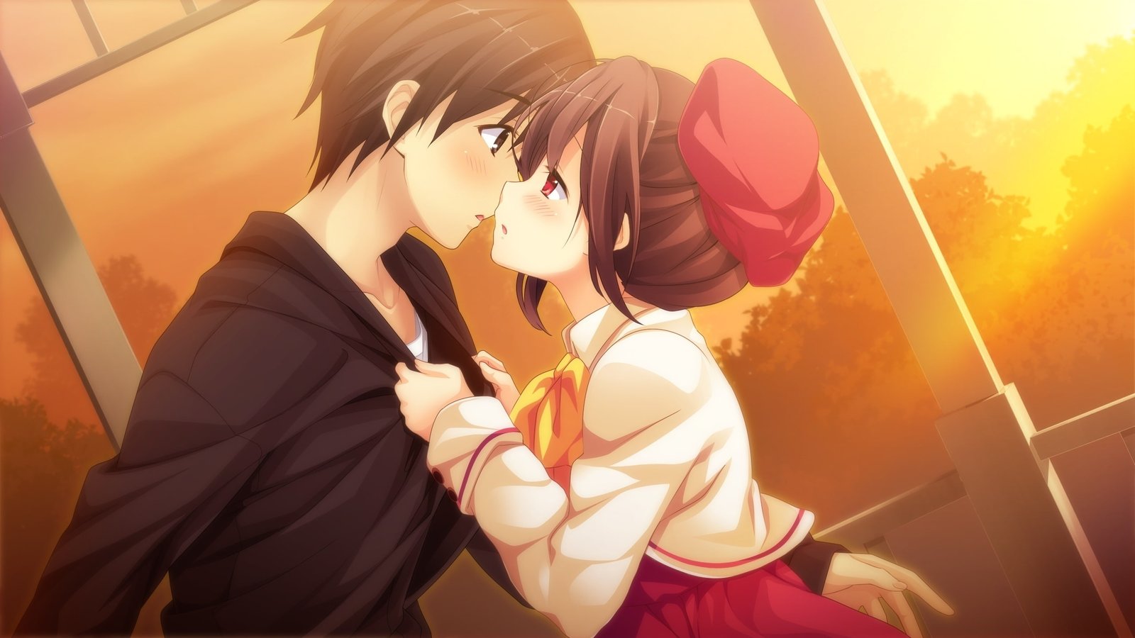 anime couple romance sunset 2k