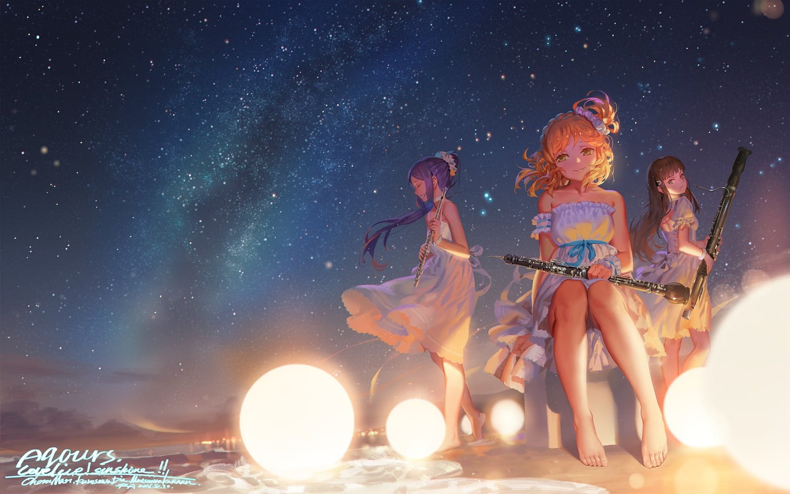 anime girls artwork digital art Love Live Sunshine space 2k