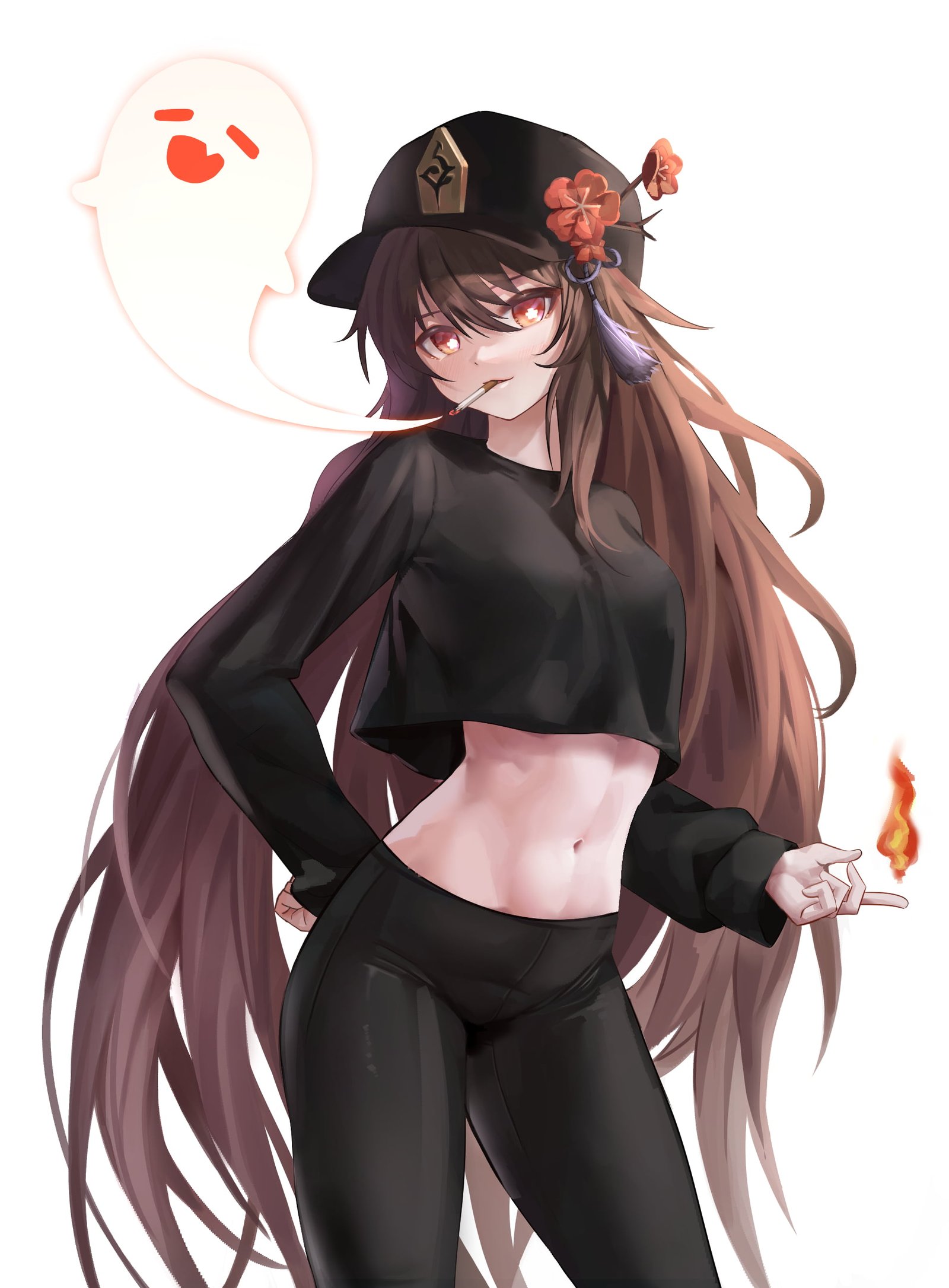 anime girls Genshin Impact Hutao belly bodystockings 2k