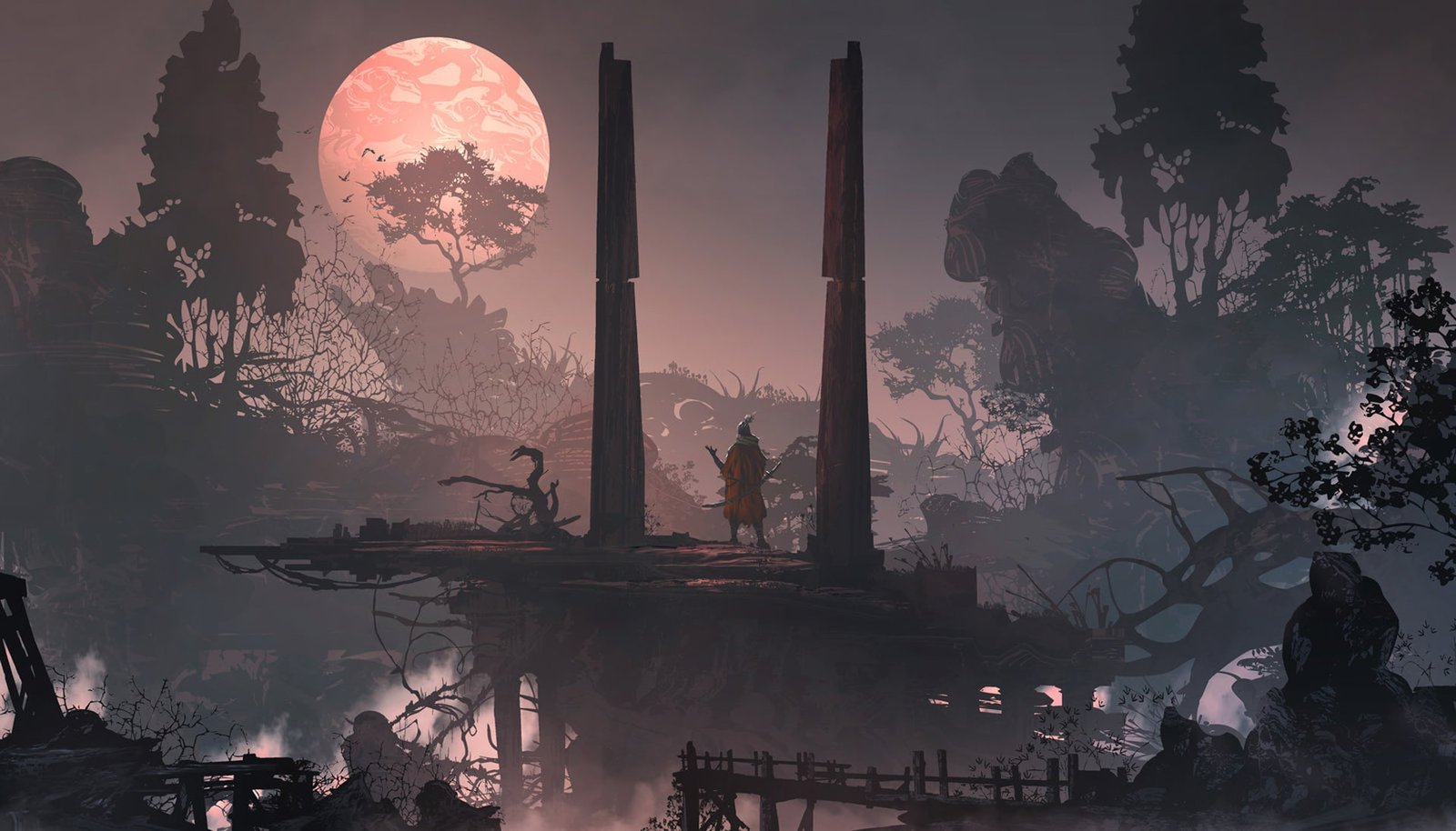 digital art samurai warrior landscape environment sunset 83 2k