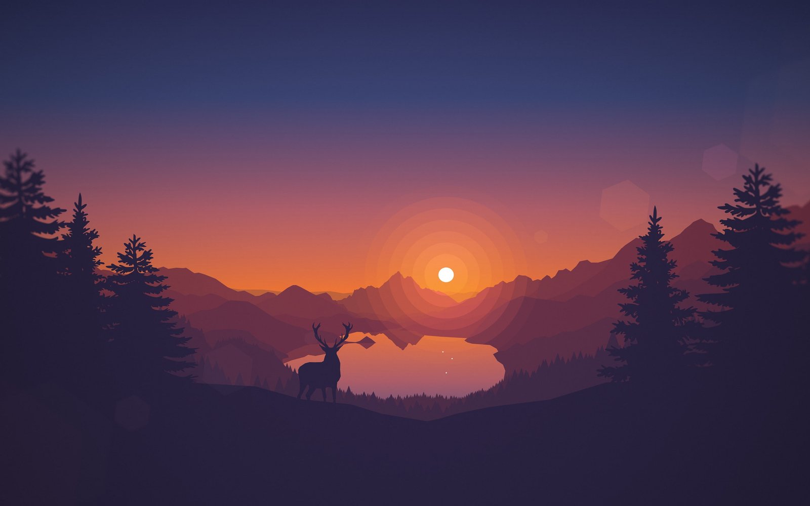 flat landscape lake sunset deer Others 2k
