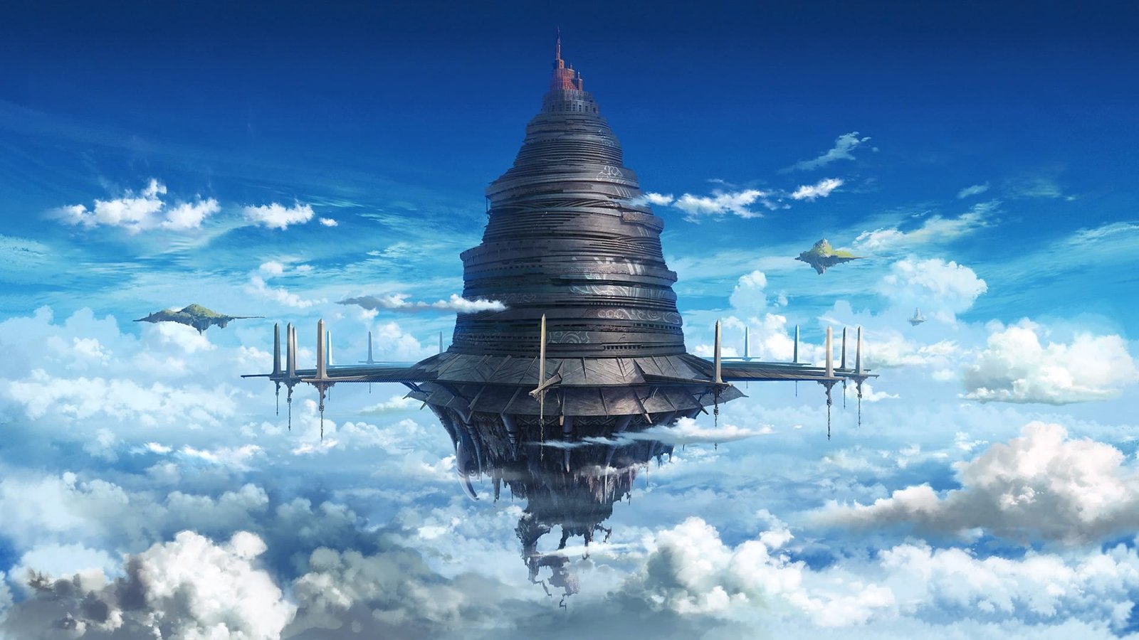 floating castle graphic Sword Art Online anime landscape cloud sky 2k