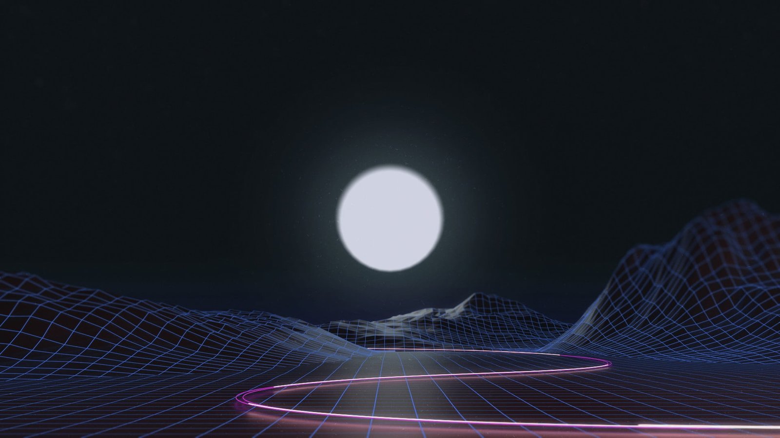 full moon illustration vaporwave wireframe synthwave Retrowave 2k