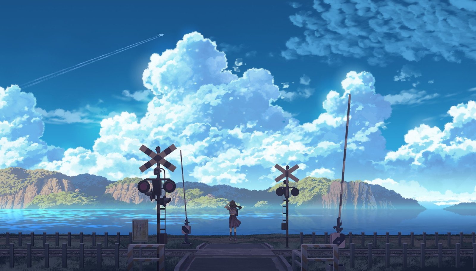 Anime Original Cloud Forest Girl Mountain Nature Railroad 2k
