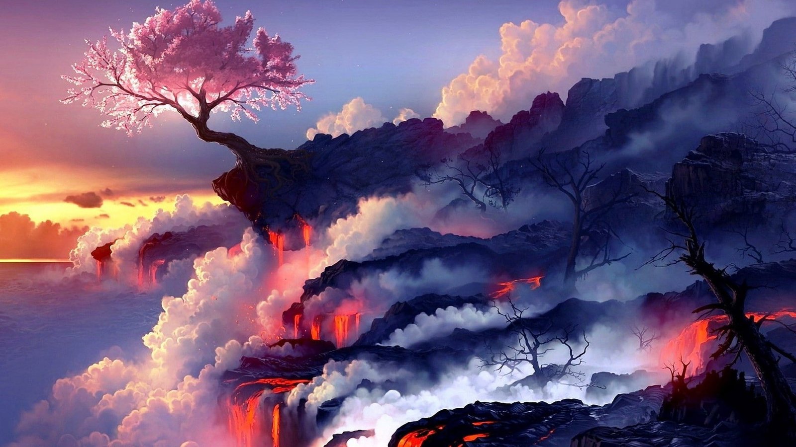 artwork nature cherry blossom trees landscape album covers 2k