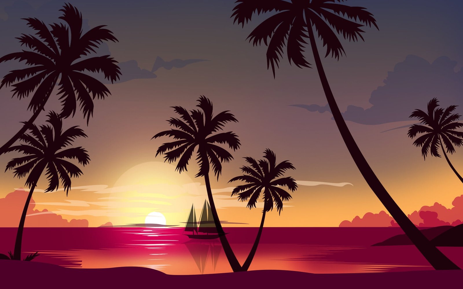 Sunset The sun ocean Sea Beach Minimalism Palma Ship 2k