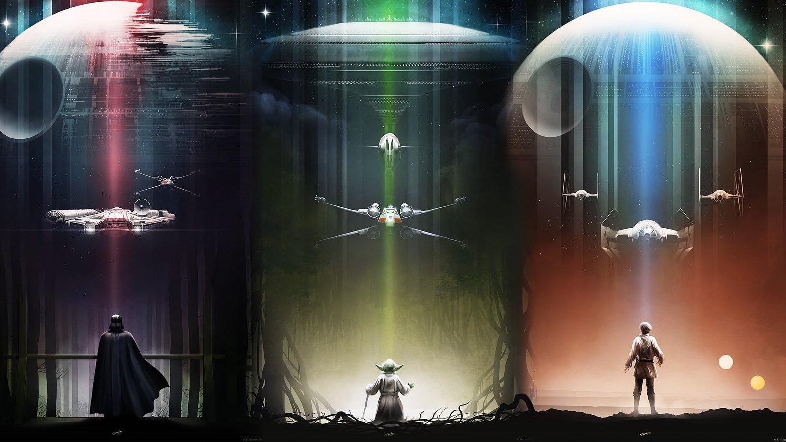 three Star Wars character with aircrafts illustration characters 2k