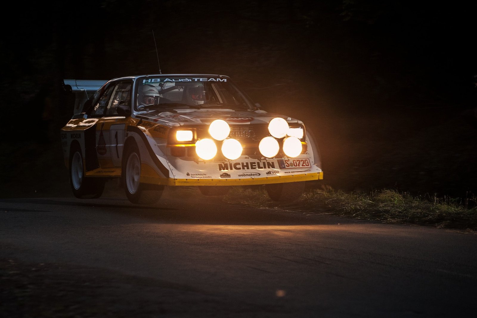 white and yellow Michelin car Audi rally cars Sport Quattro 2k