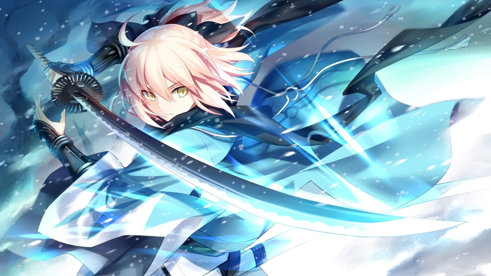 woman holding sword wallpaper anime girls katana pink hair 2k
