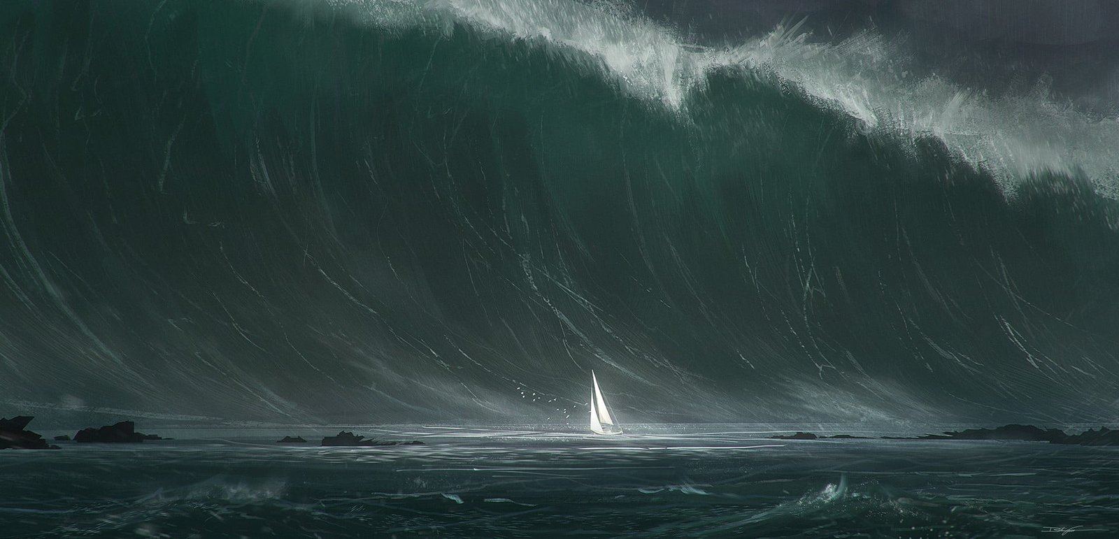 white sail boat nature Tsunami water beauty in scenics 2k
