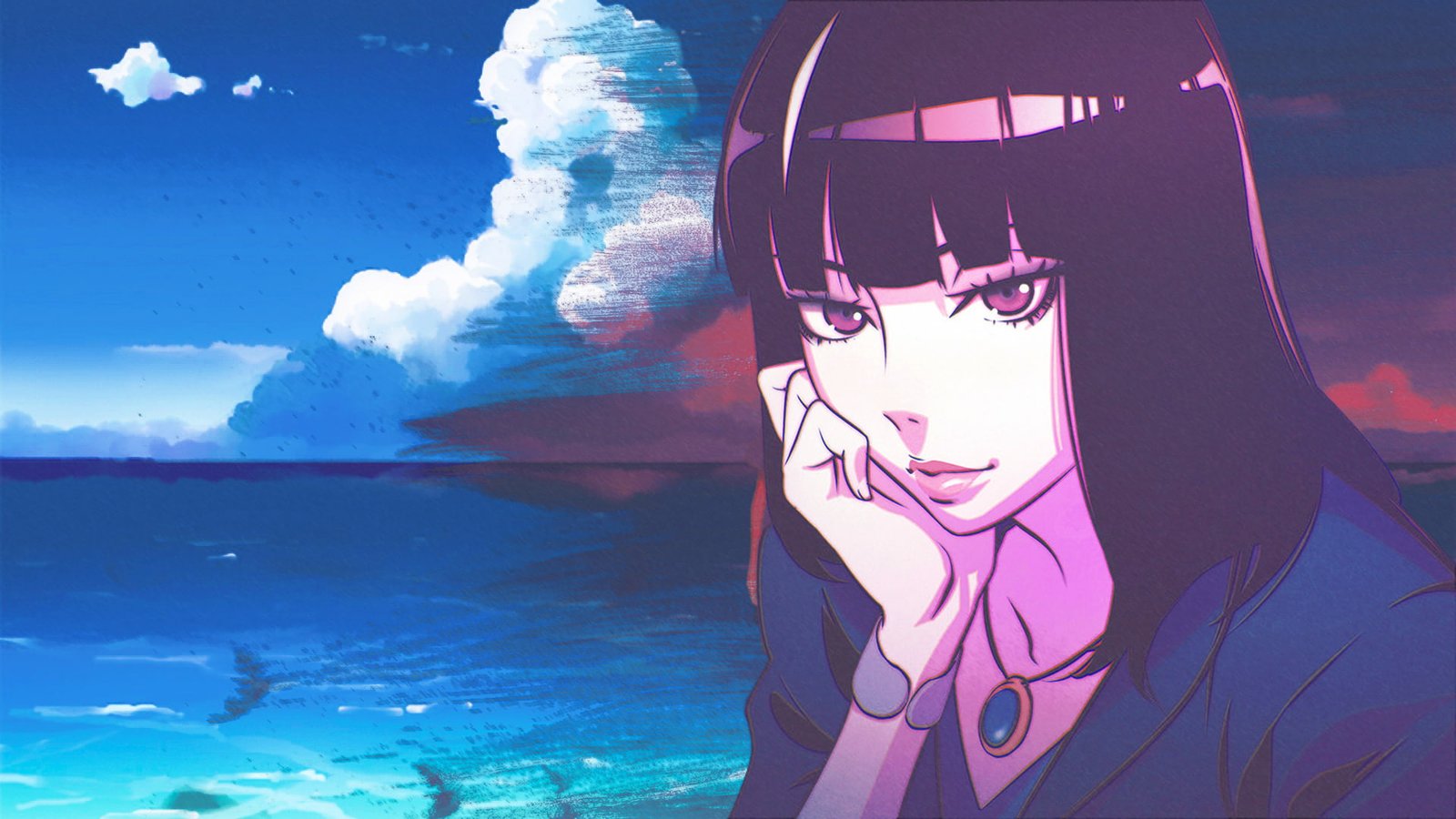 Death Parade beach red eyes Pacific Ocean rear view anime girls 2k