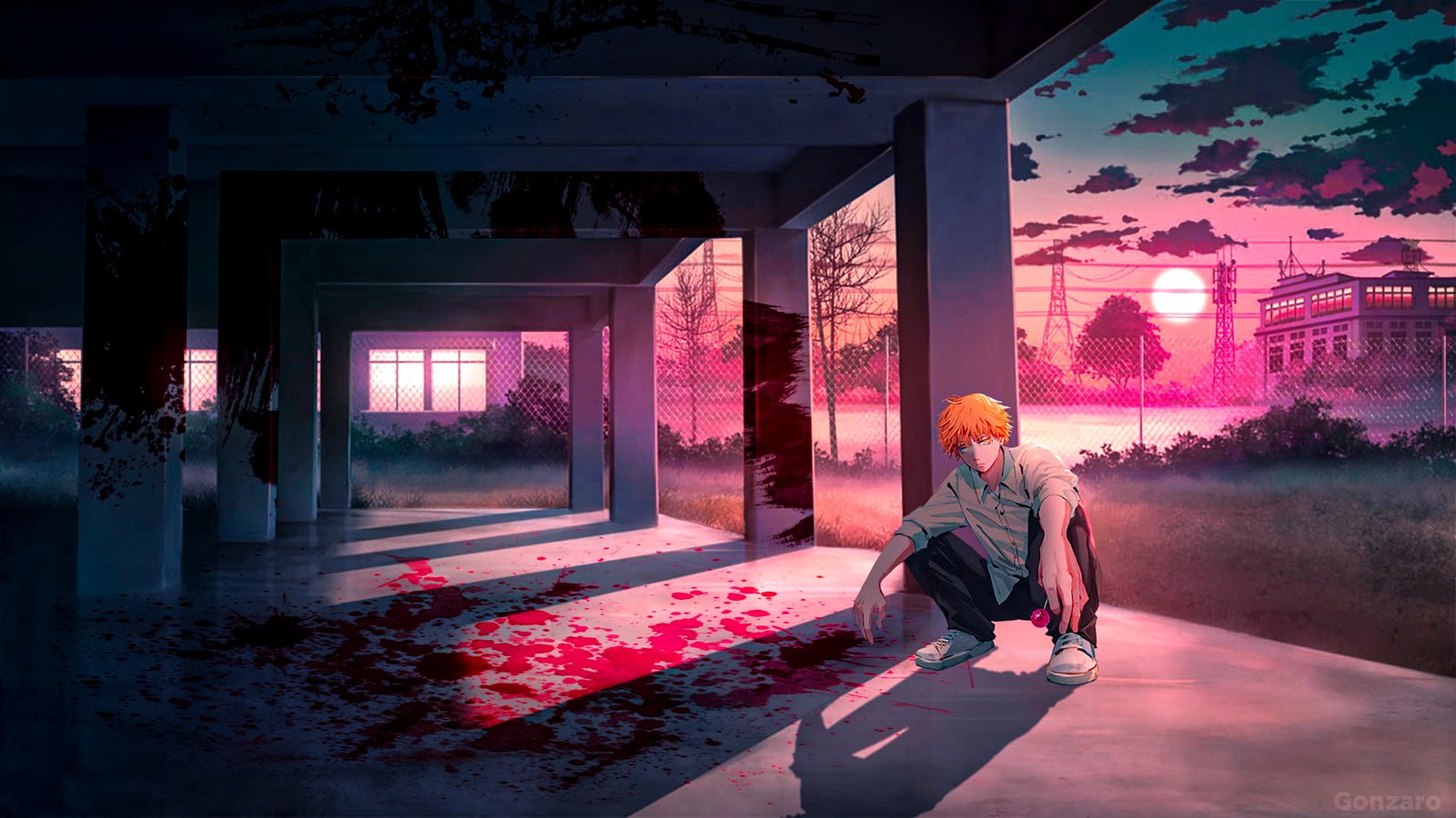 Denji Chainsaw Man anime boys blood yellow hair 2k