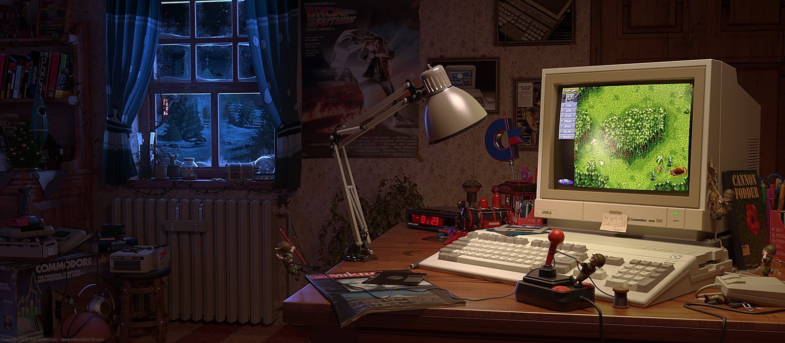 gray CRT computer monitor Amiga retro games window joystick 44 2k