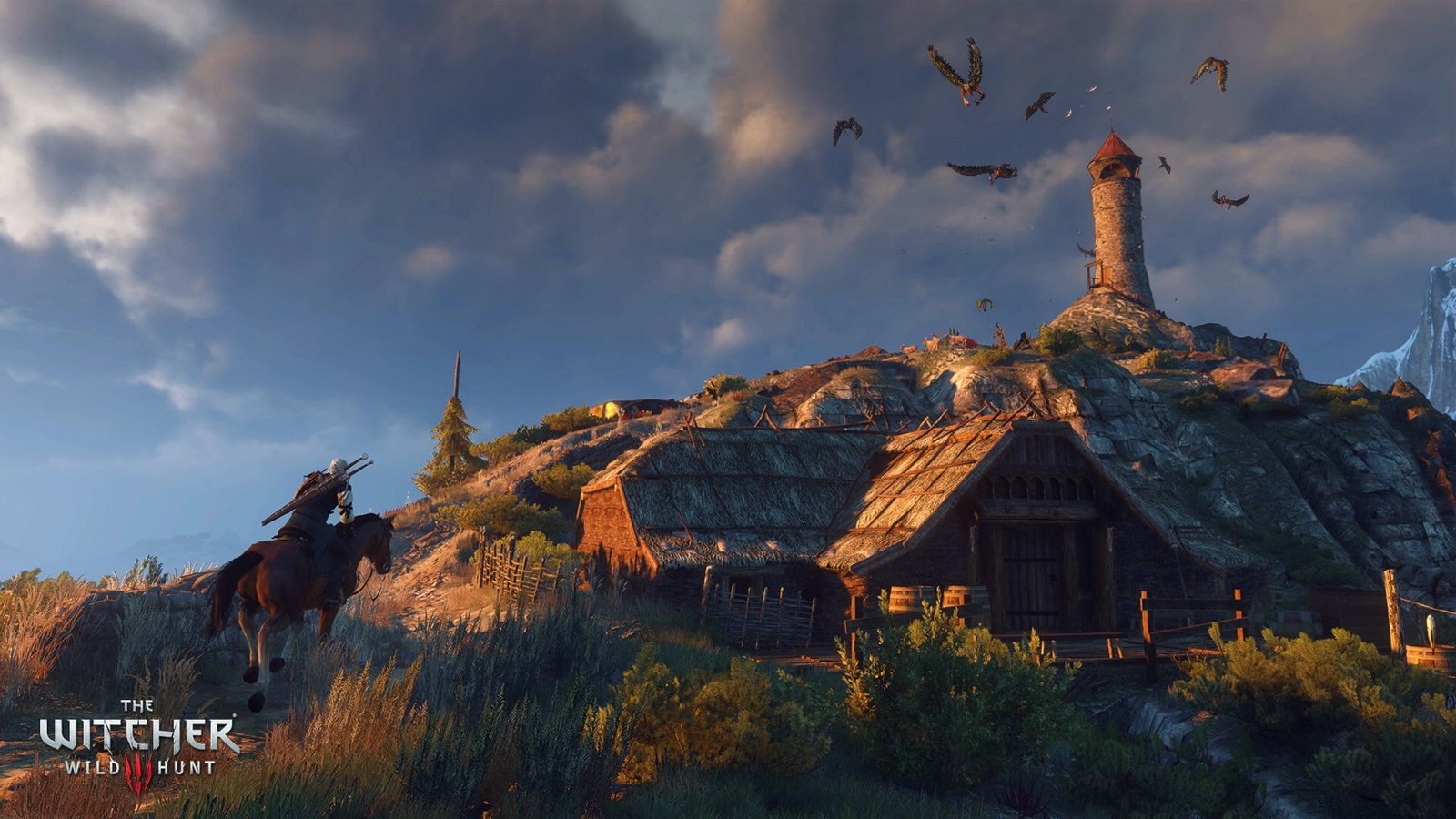 horse lighthouse island hut the Witcher harpies Geralt 2k