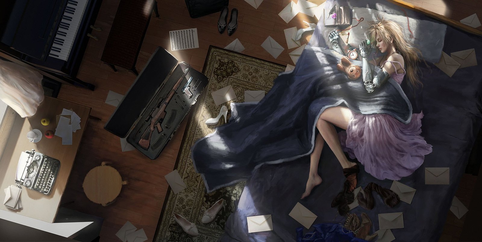 illustration of woman lying on bed anime girls Violet Evergarden 2k