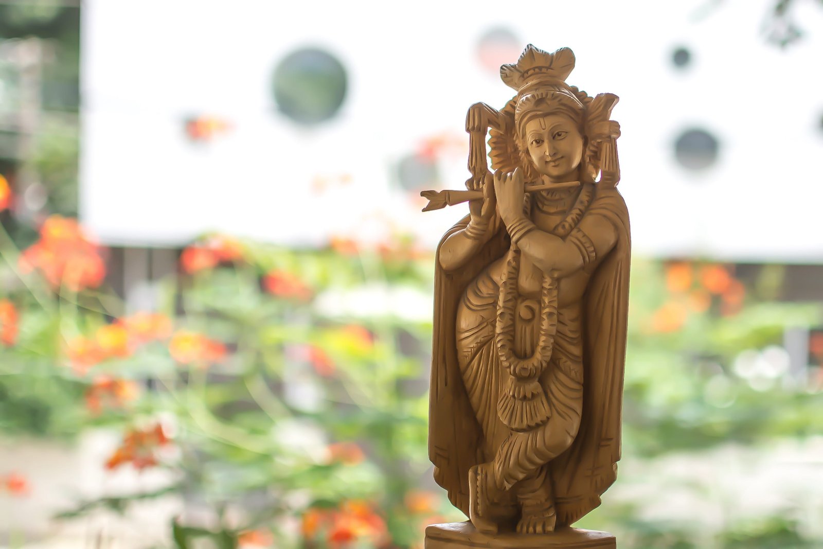lord krishna flute religion hinduism god wooden carving 2k