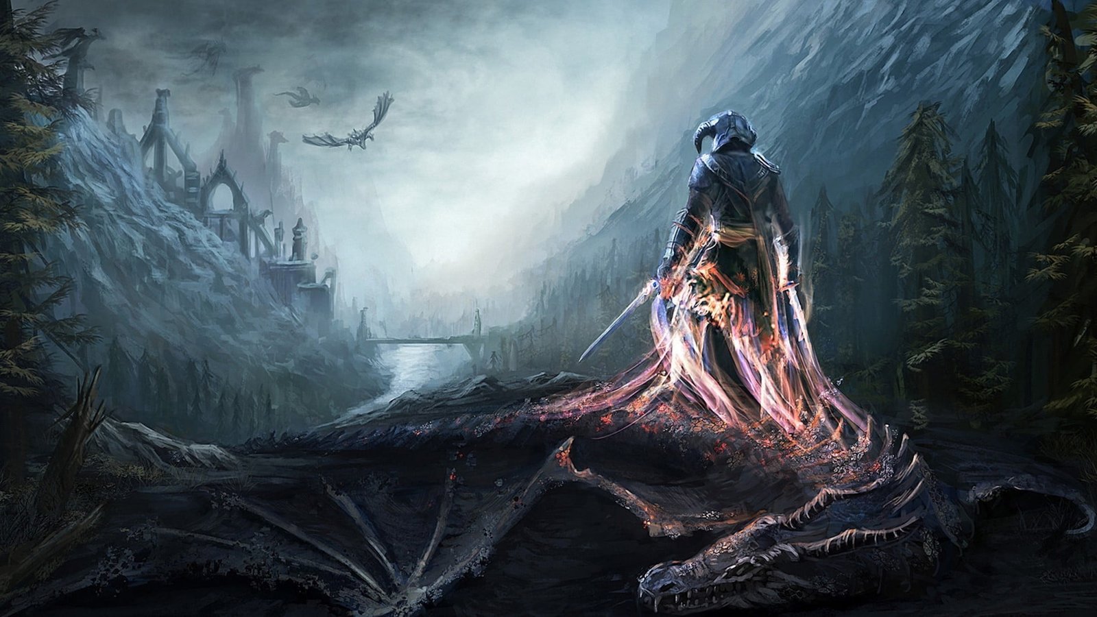 man in black and red coat holding sword wallpaper dragon The Elder Scrolls V Skyrim 2k
