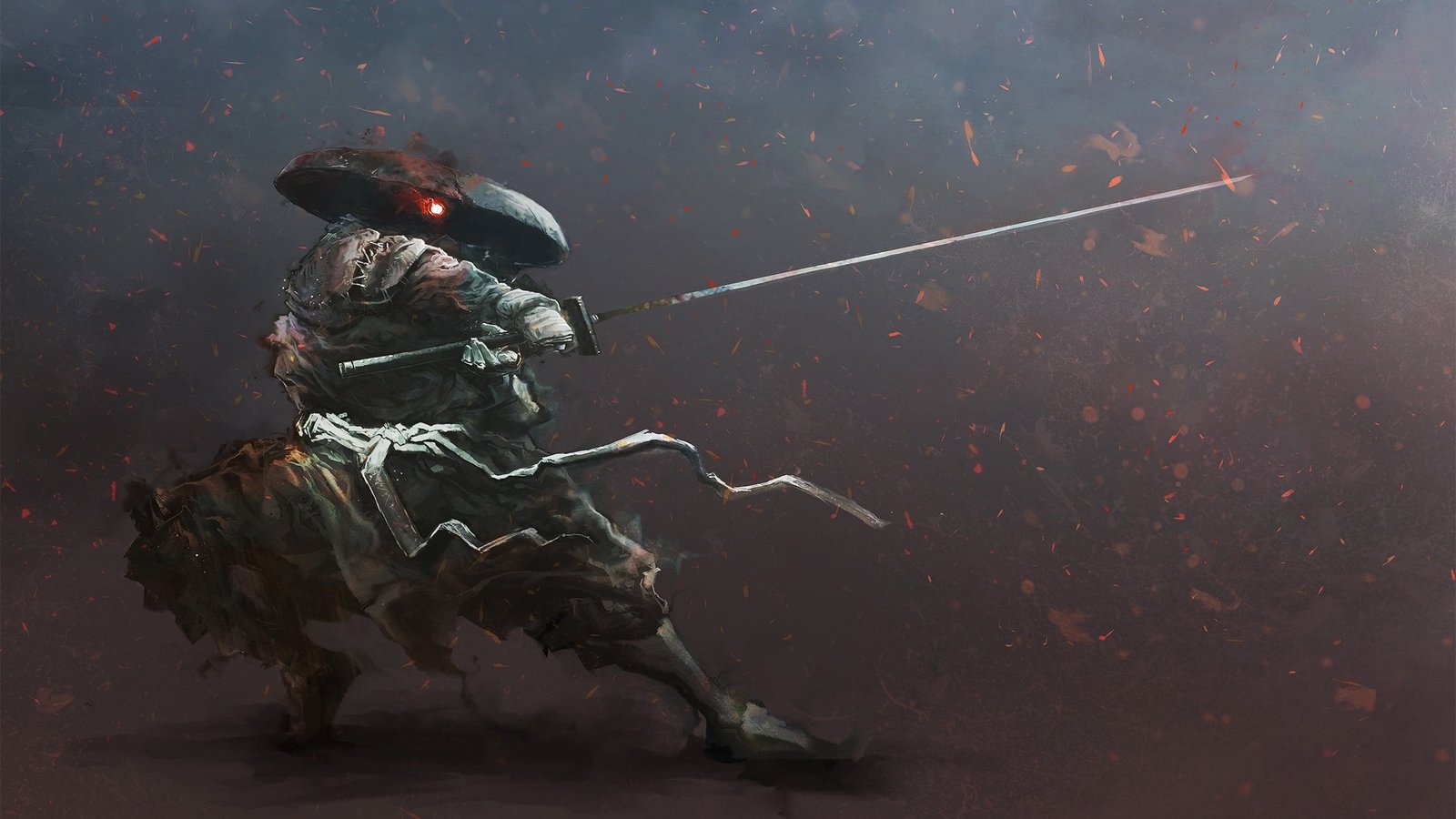 man in gray suit with sword painting artwork digital art samurai 2k
