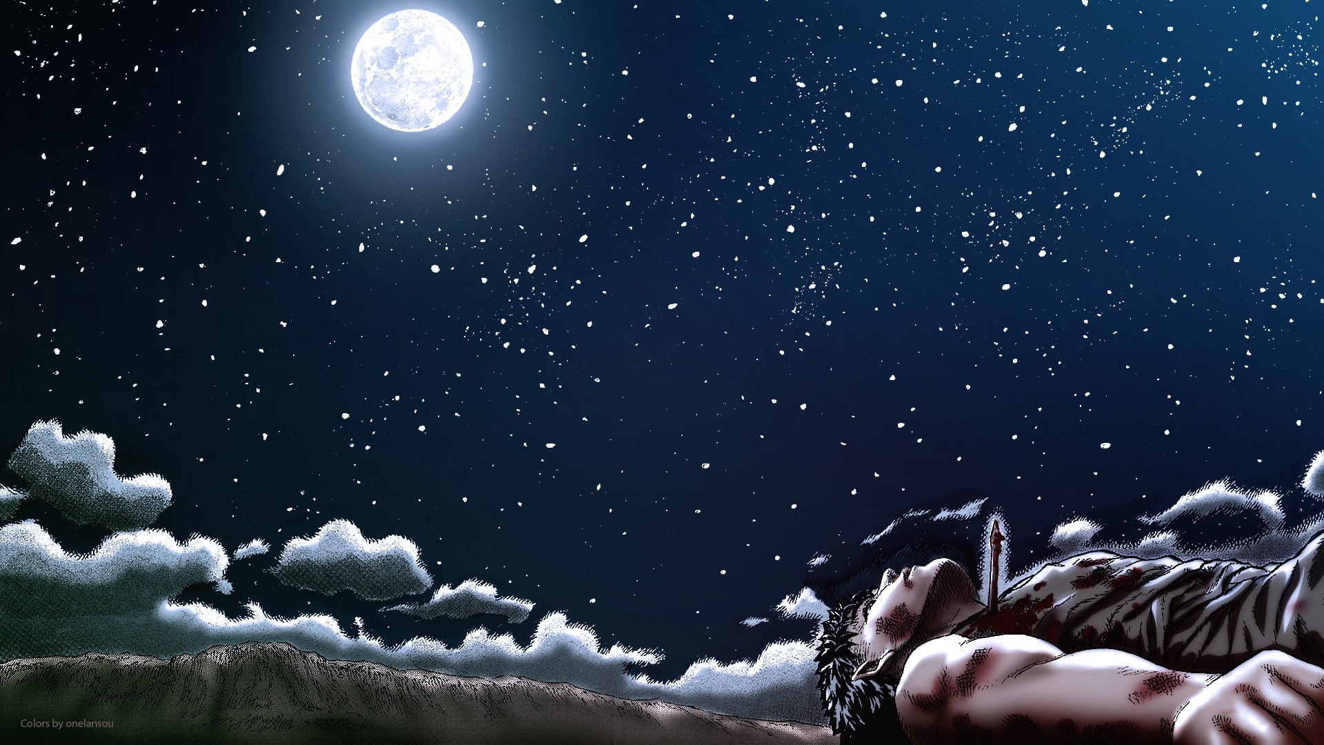 moon digital wallpaper Berserk anime night sky moonlight 2k