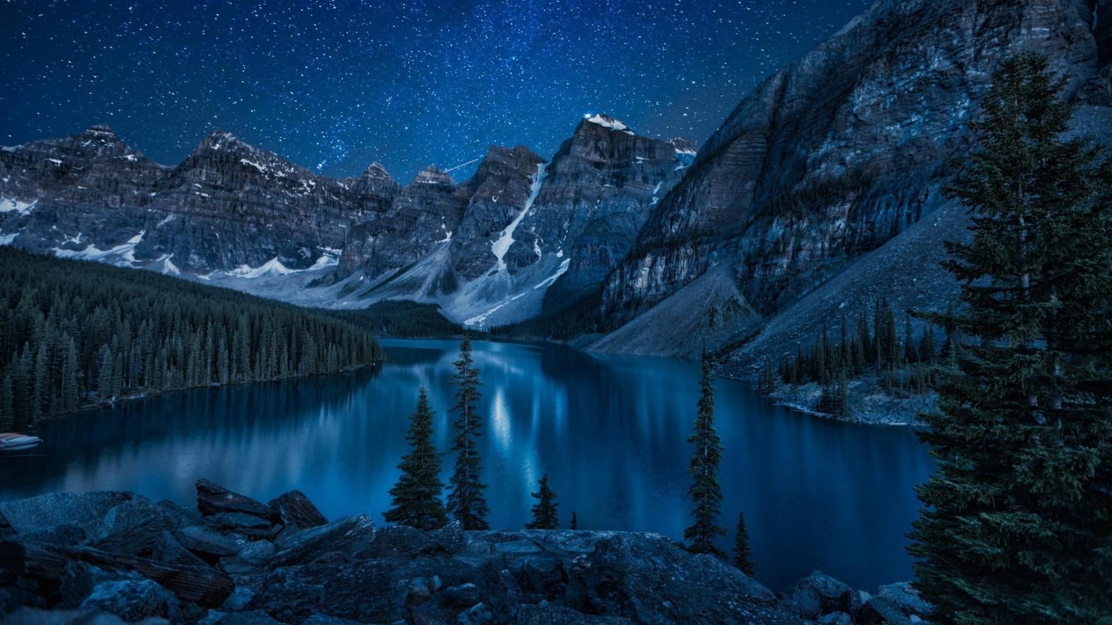 moraine canada stars night sky starry freezing peaks 2k