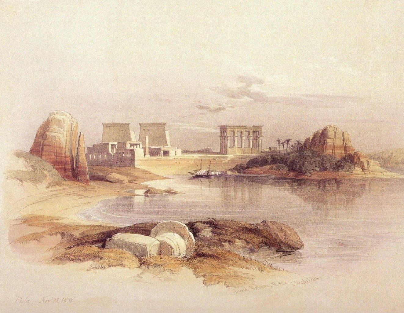 mountain body of water and buildings artwork David Roberts