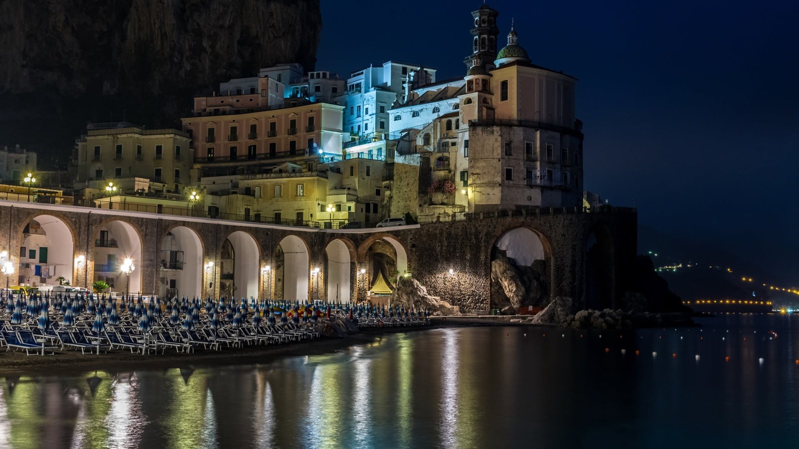 Naples Amalfi Campania lights Italy sea night house 2k