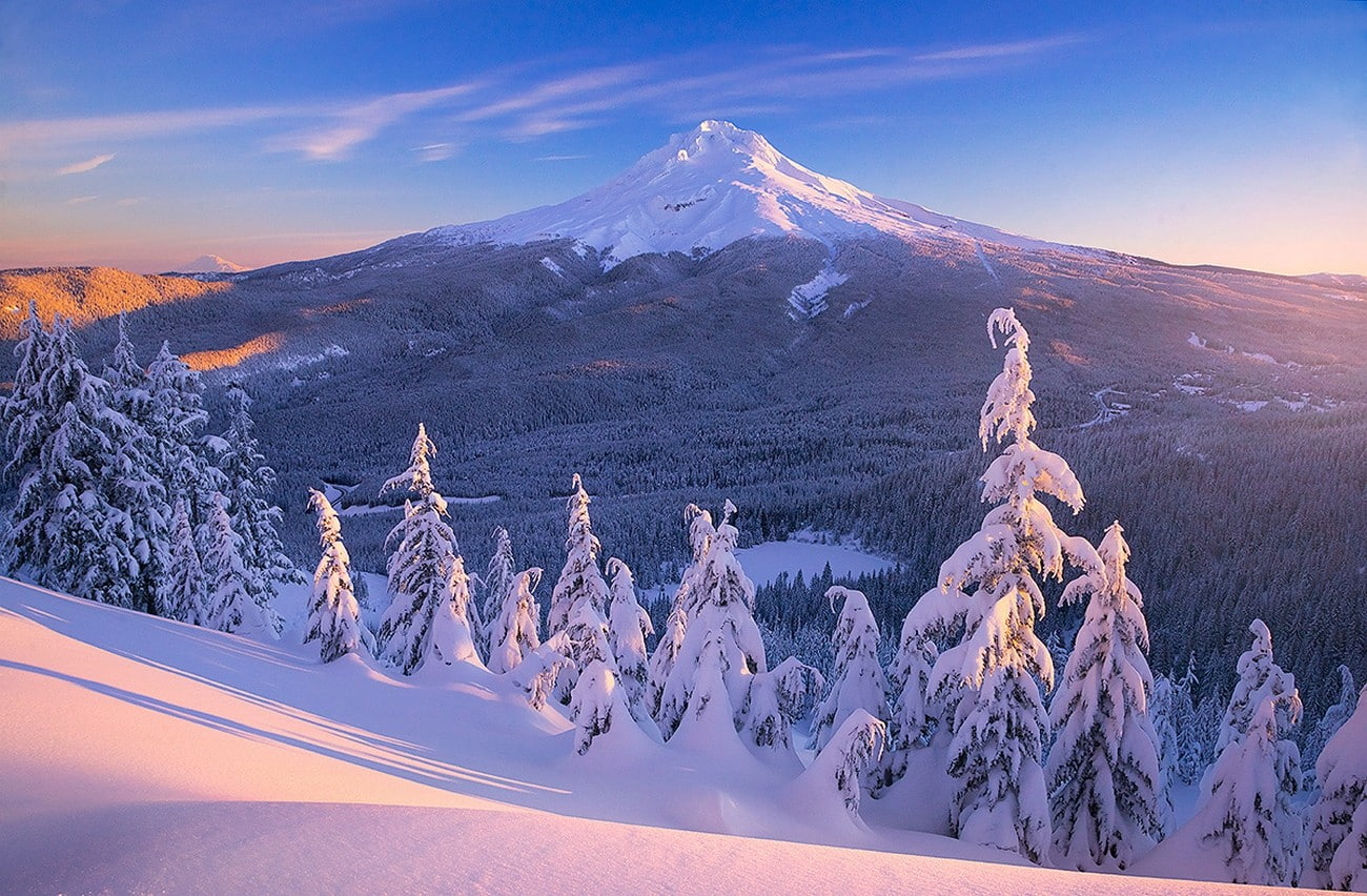 nature landscape mountains snow forest lake frost snowy peak