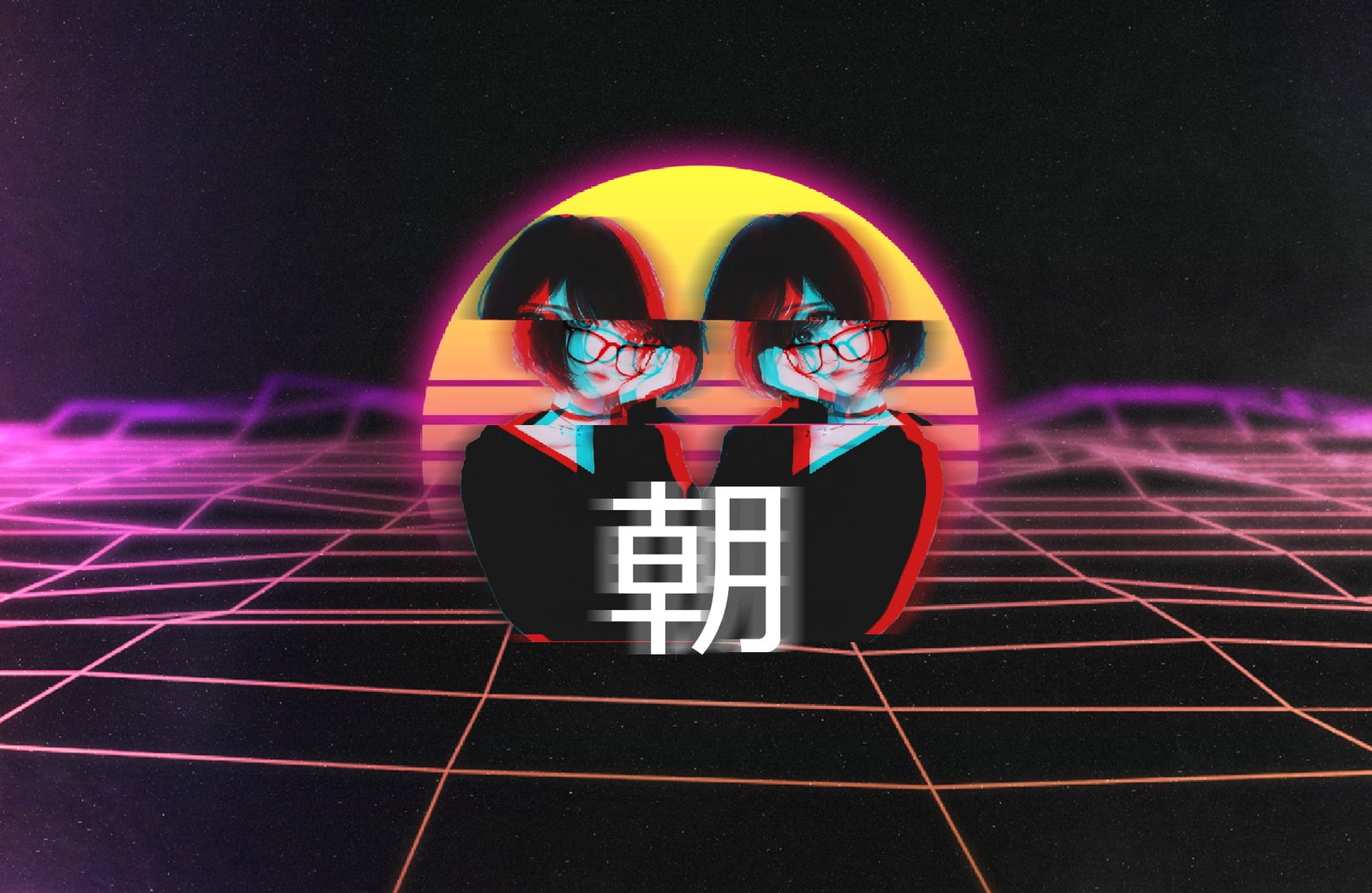 vaporwave anime girls glitch art grid 2k