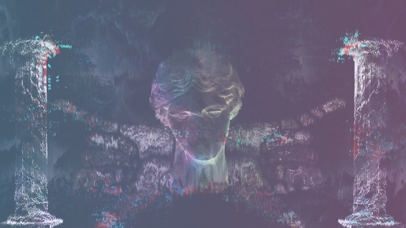 vaporwave statue glitch art tree digital composite plant 2k