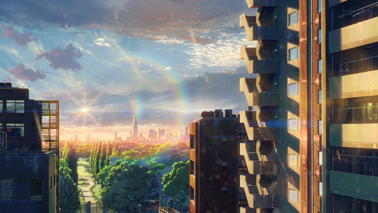 white concrete building The Garden of Words Makoto Shinkai 2k
