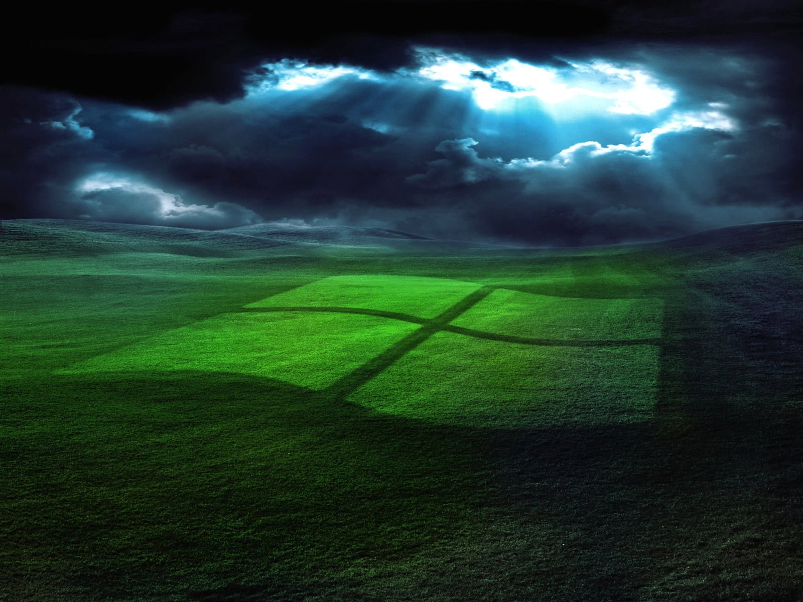 Windows XP Background green Microsoft logo Computers cloud sky 2k