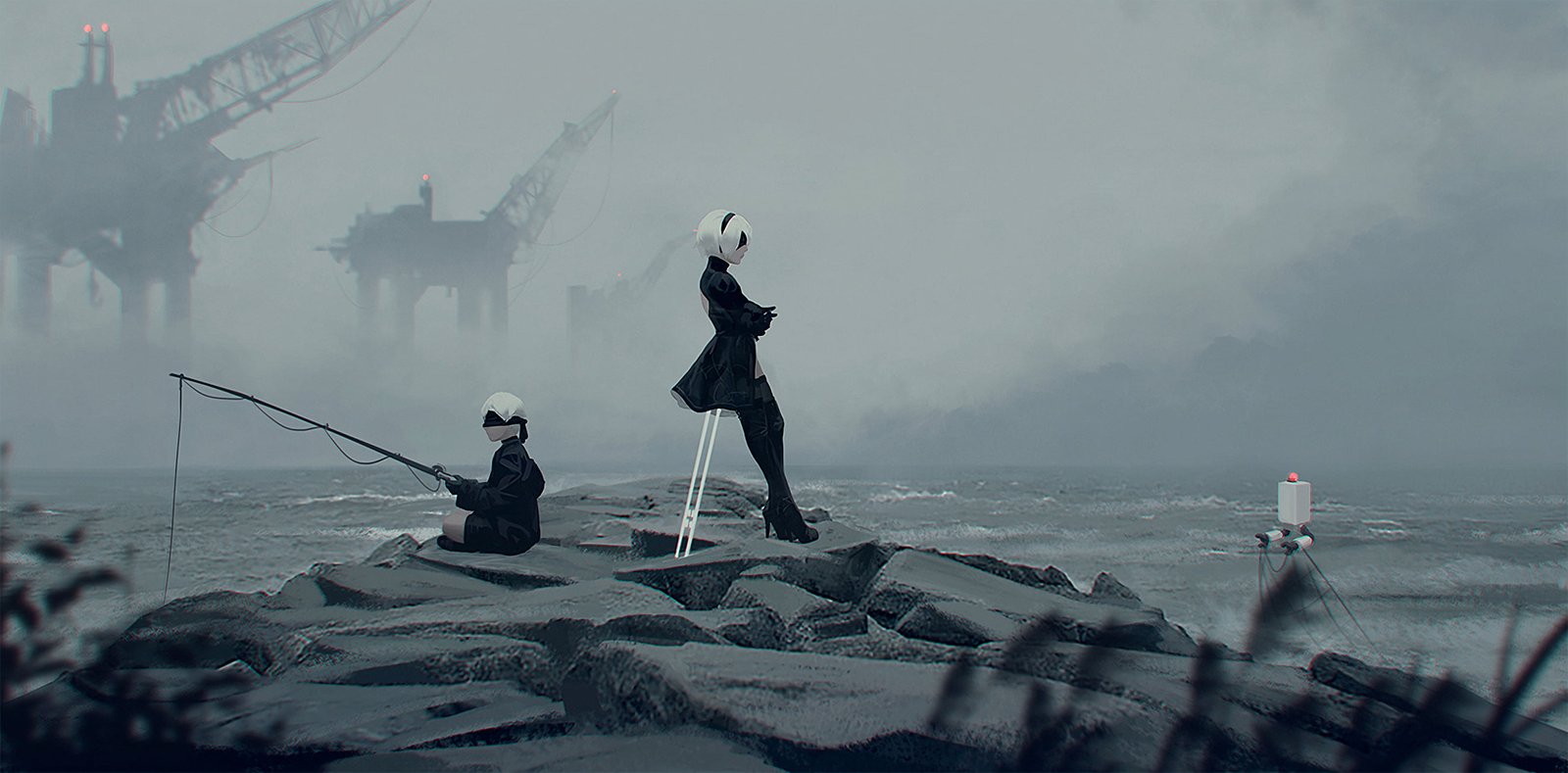 woman standing beside body of water video games Nier Automata 2k