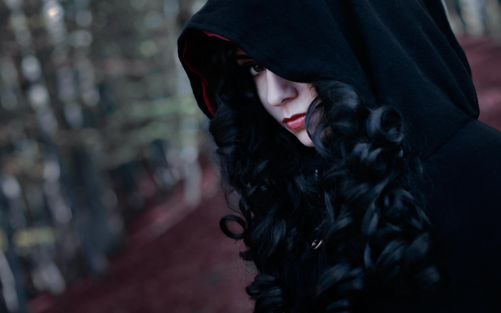 women model black hair long dress curly 2k