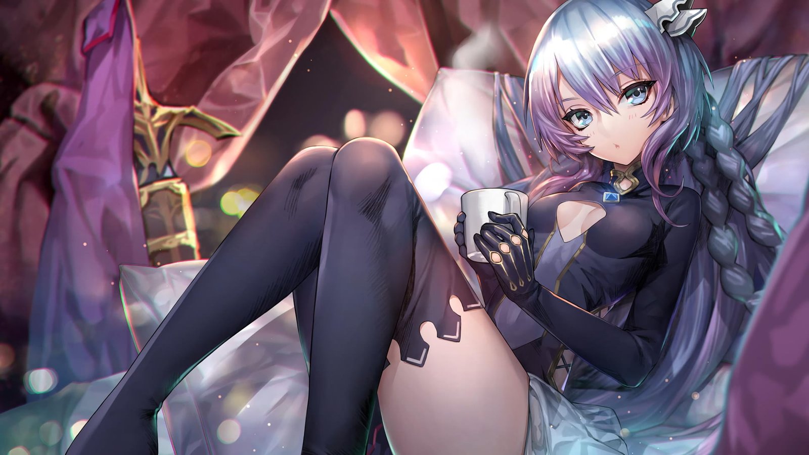 gray haired female anime character illustration Chain Chronicle 2k