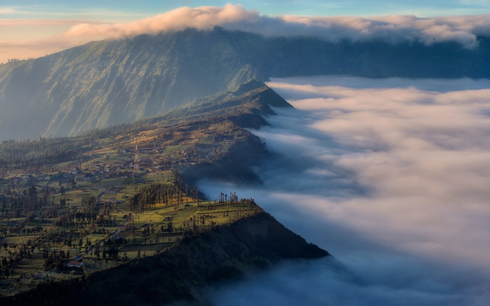 green mountain nature landscape Mount Bromo Indonesia clouds 2k