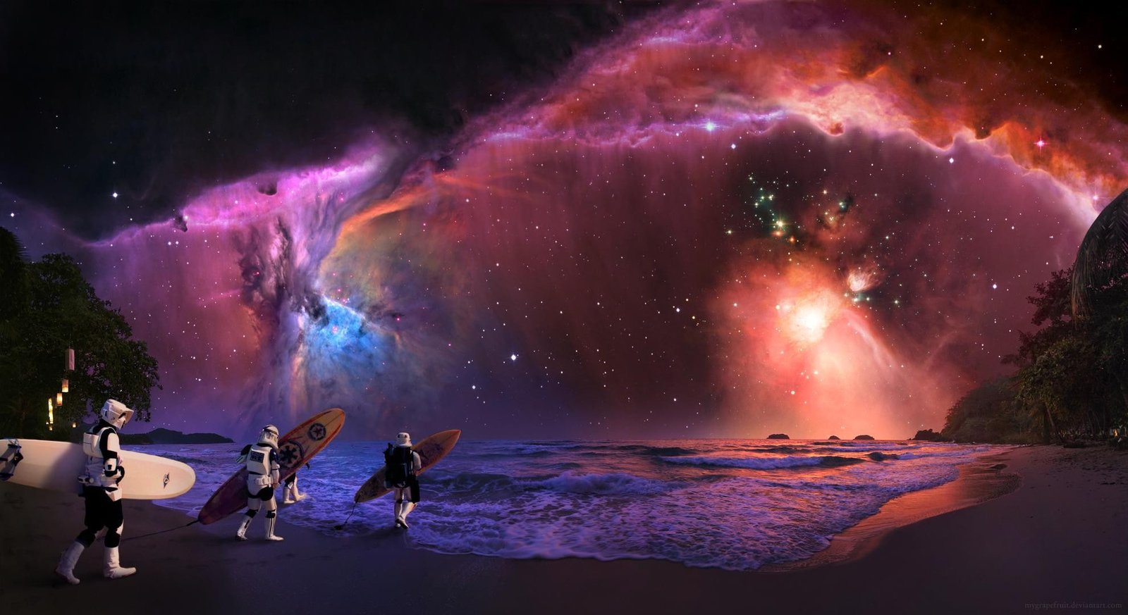 humor surfboards space digital art beach Star Wars 2k