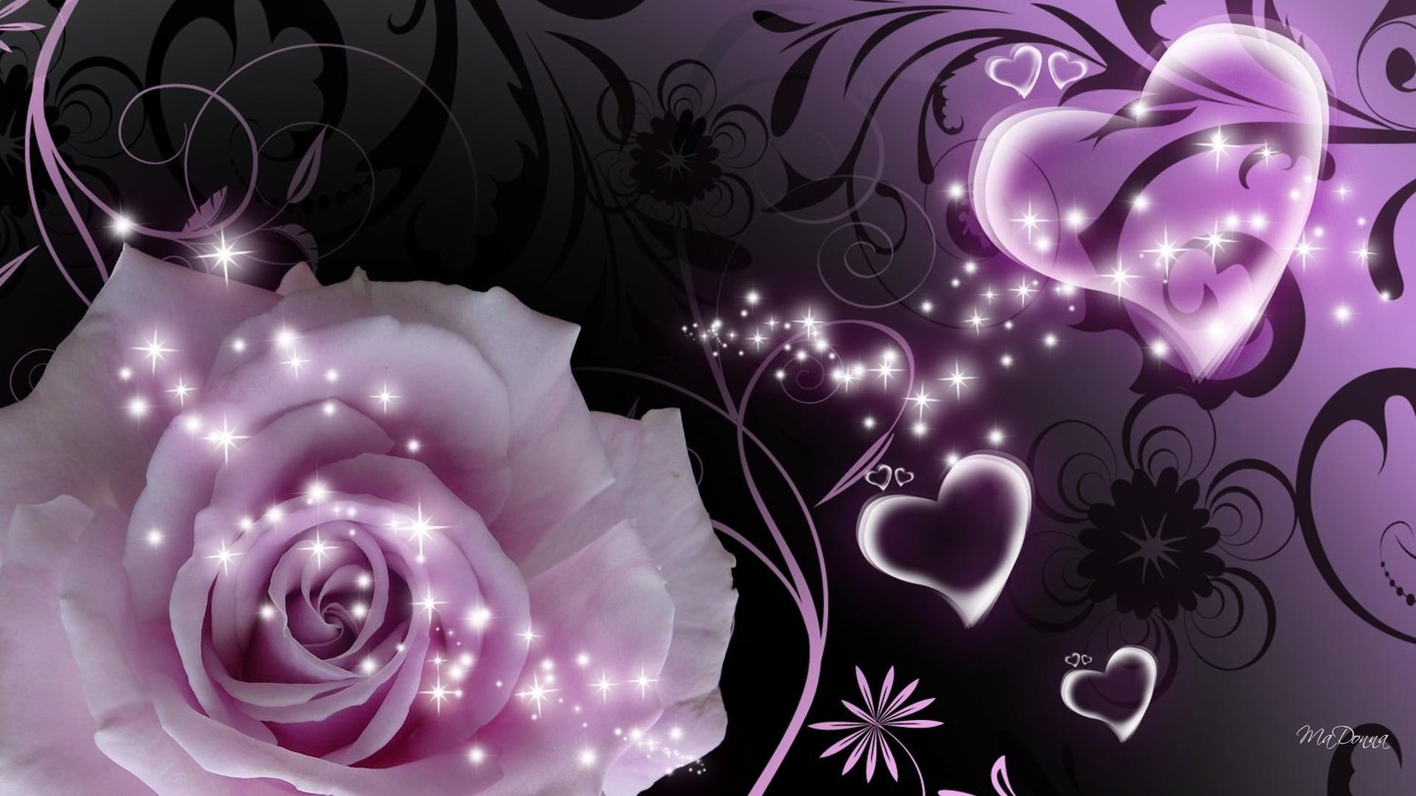 Lavender Rose Of Darkness pink flower illustration glitter 2k