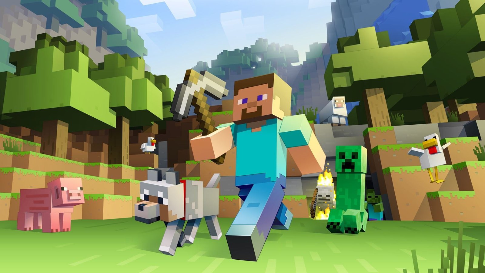 Minecraft wallpaper video games pixels illustration vector 2k