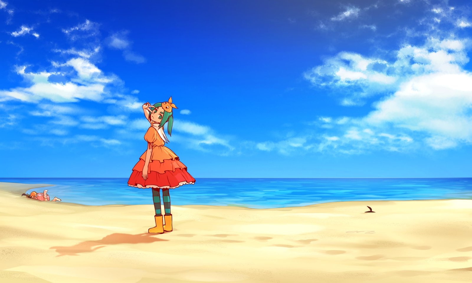 Monogatari Series anime girls Ononoki Yotsugi sky cloud 2k