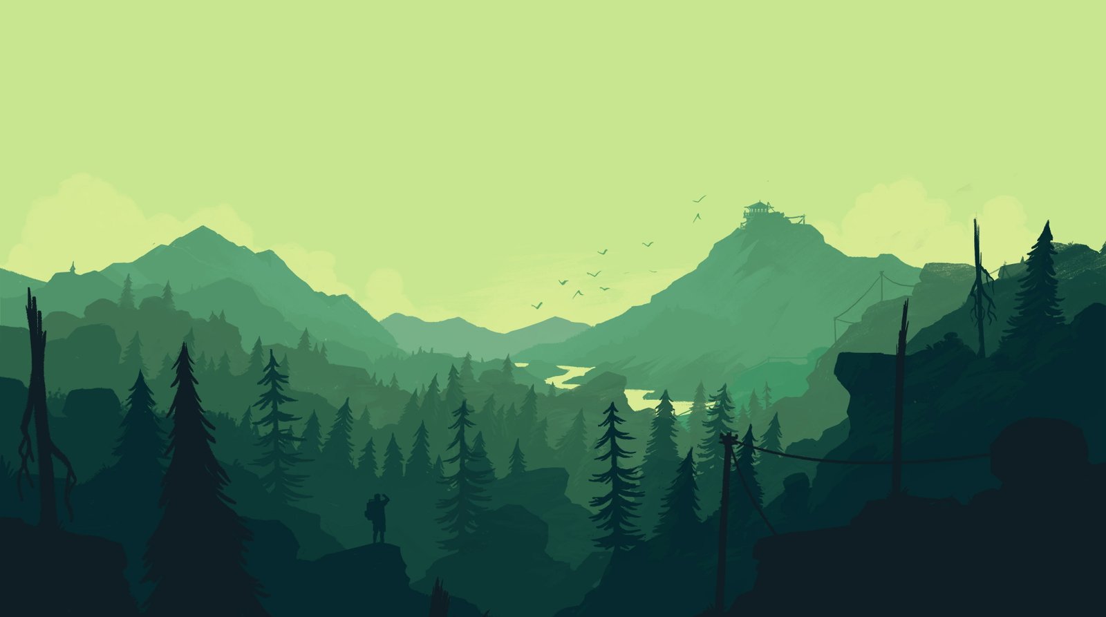 Mountains Firewatch Green Forest Minimal sky beauty in nature 2k