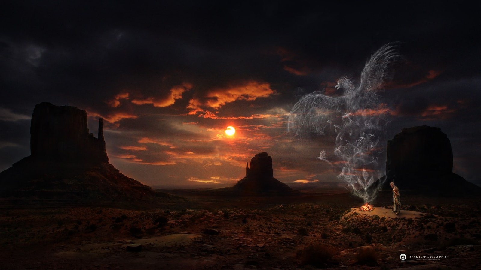 nature landscape mountains rock Desktopography smoke digital art 2k