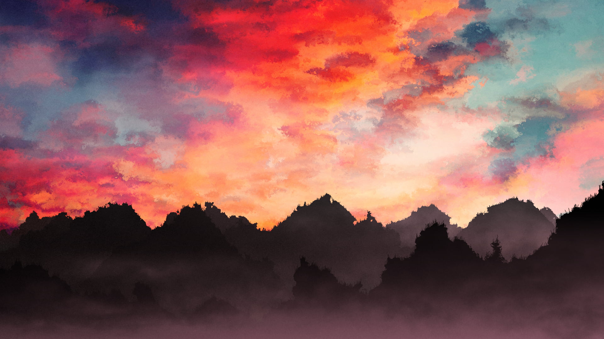 pastel sunset digital art dusk painting landscape 2k