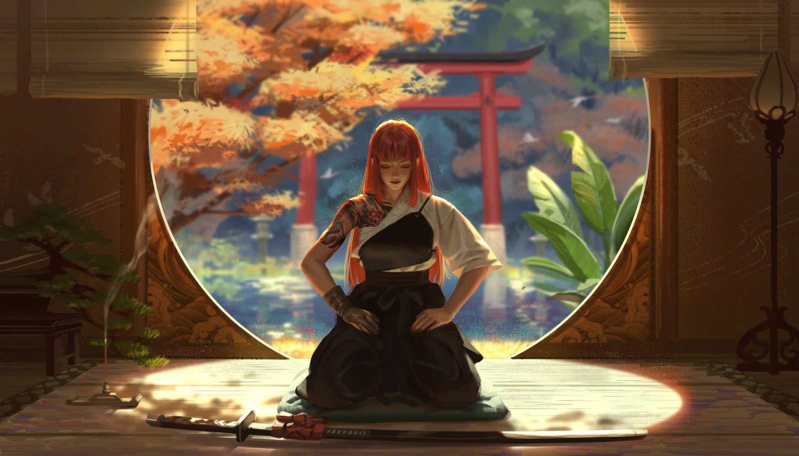 pond katana Japan meditation tattoo red bonsai Japanese clothing 2k