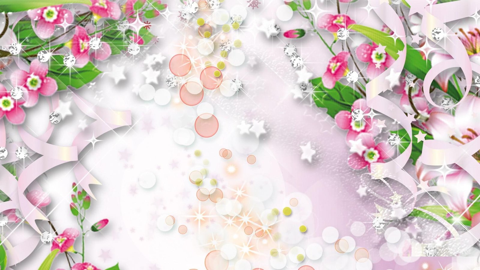Ribbons Sparkles gems nature diamonds fleurs flowers abstract 2k