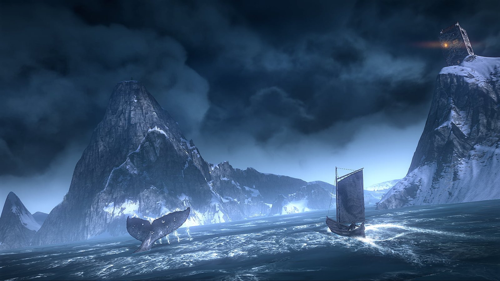 sail boat and whale illustration video games The Witcher 3 Wild Hunt 2k