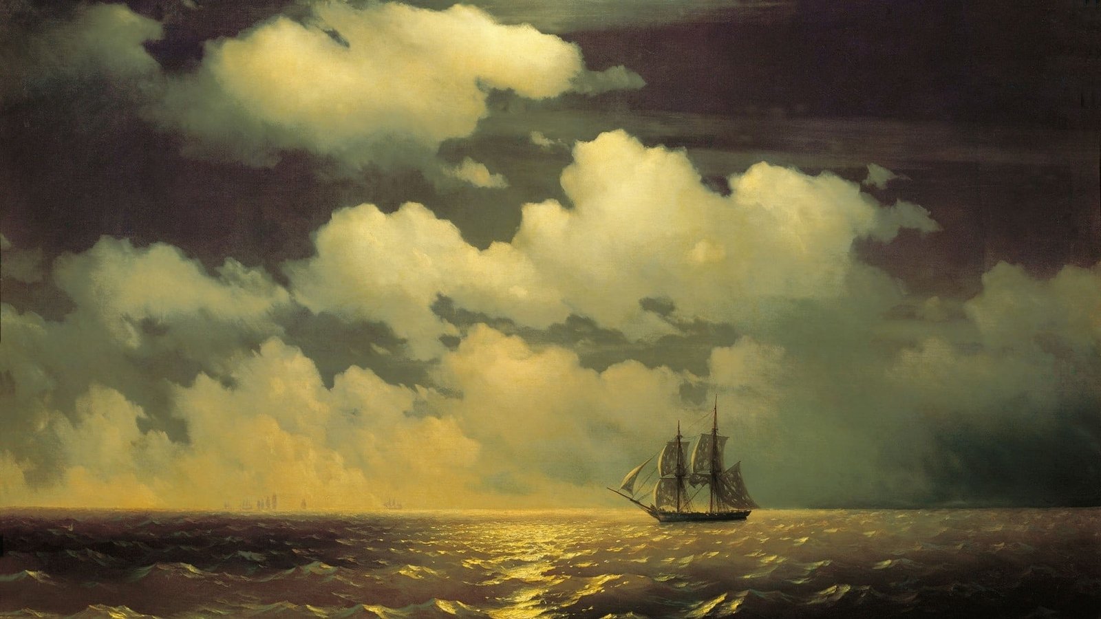 sailboat on water painting artwork classical art sea sailing ship 2k
