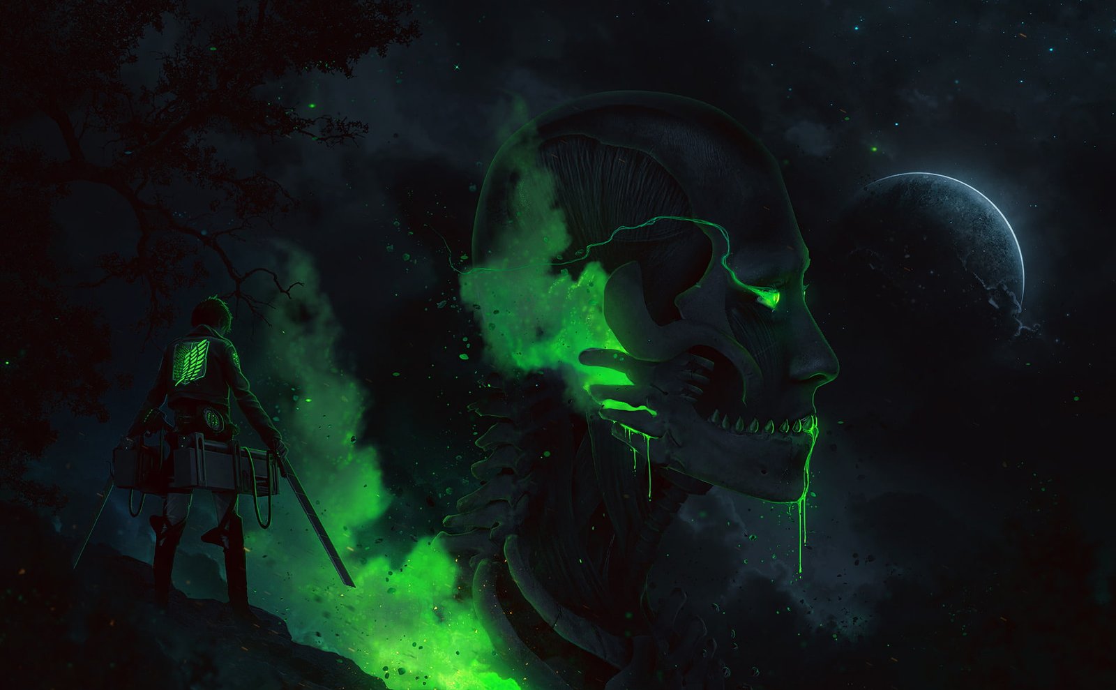 Shingeki no Kyojin Eren and Behemoth Titan illustration Anime 2k